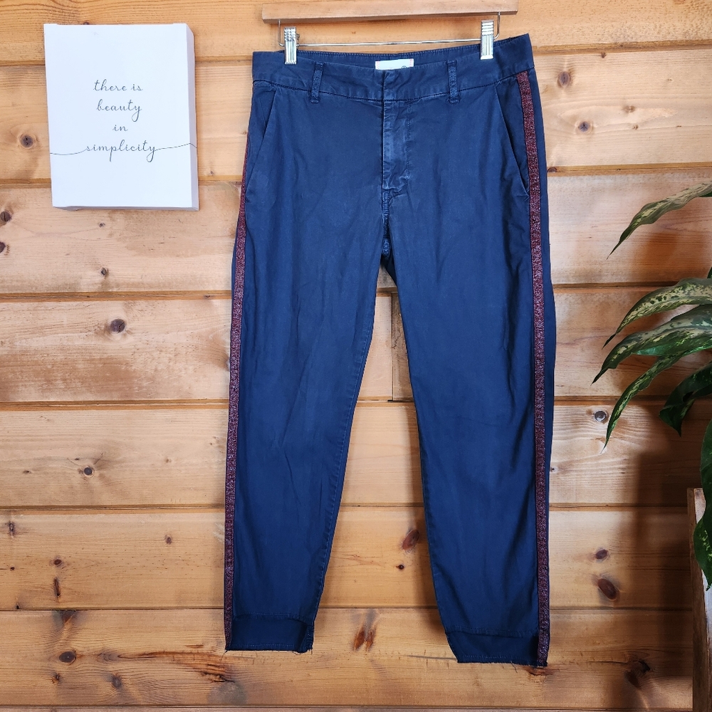 Anthropologie Sundry Roll Up Trouser Pant Crop Raw Hem Tuxedo Stripe Sz 26 X 26"